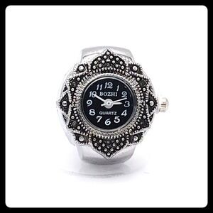 Bozhi Floral Ring Watch Silver Tone Adjustable Quartz Vintage Style